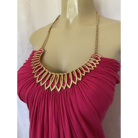SKY Dress Chain Halter Neck Sleeveless Maxi A line Empire Waist Pink Lon… - Picture 3 of 6
